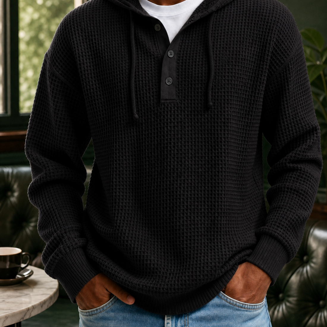 Wilder Waffle Hoodie - Black