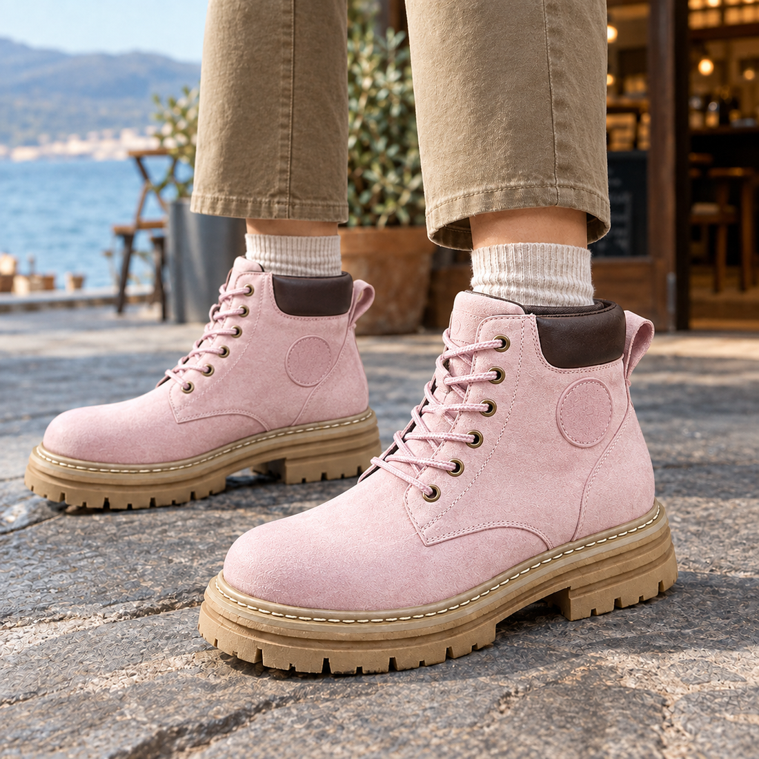 Rossetti Lace-Up Boots - Pink Flat Sole