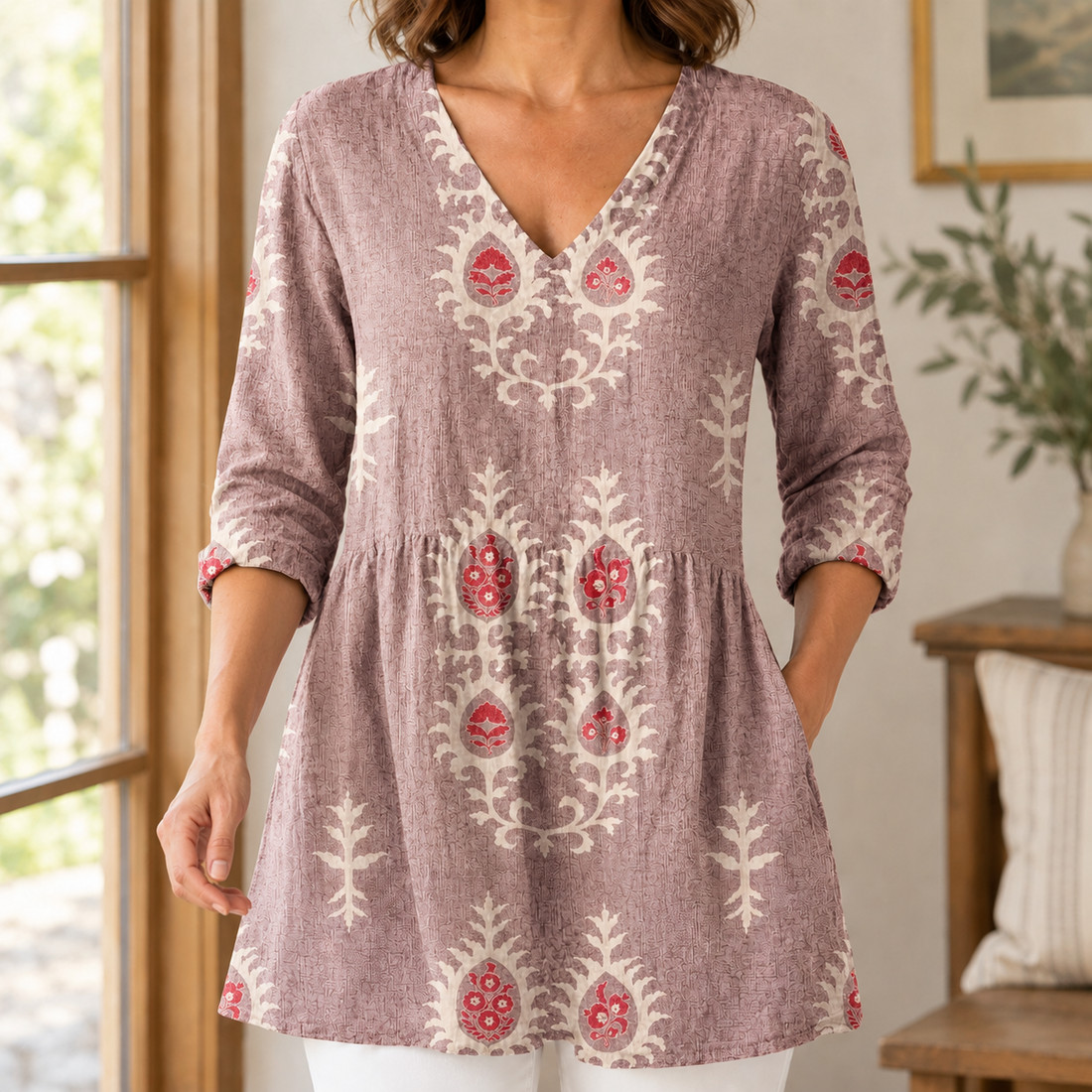 Isabeau V-Neck Blouse - Pink