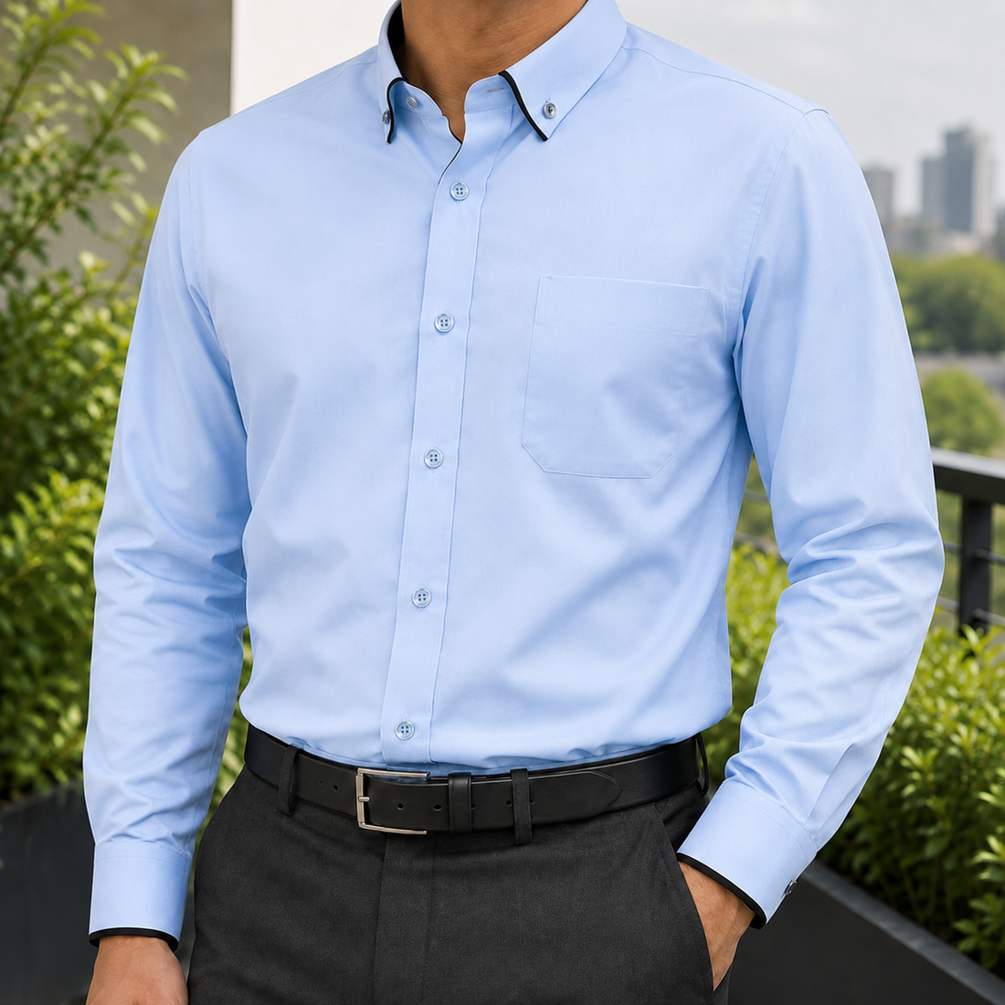 Oberon Contrast Collar Shirt - Light Blue