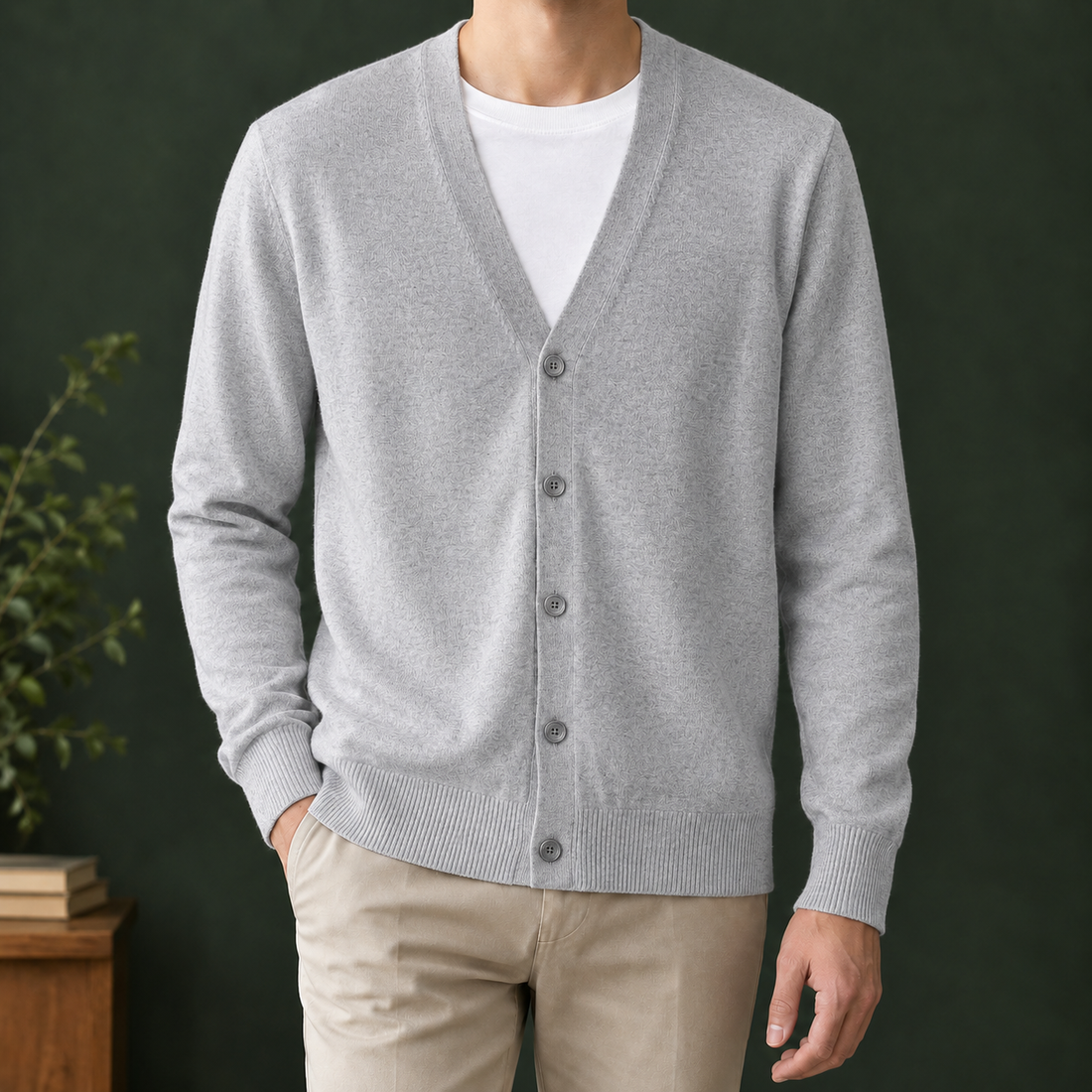 Havelock V Neck Cardigan - Light Gray