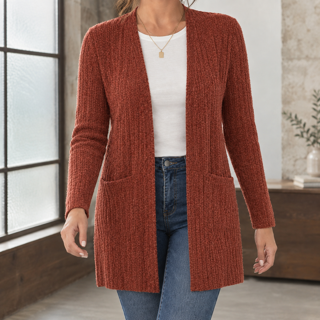 Aurelia Ribbed Cardigan - Orange