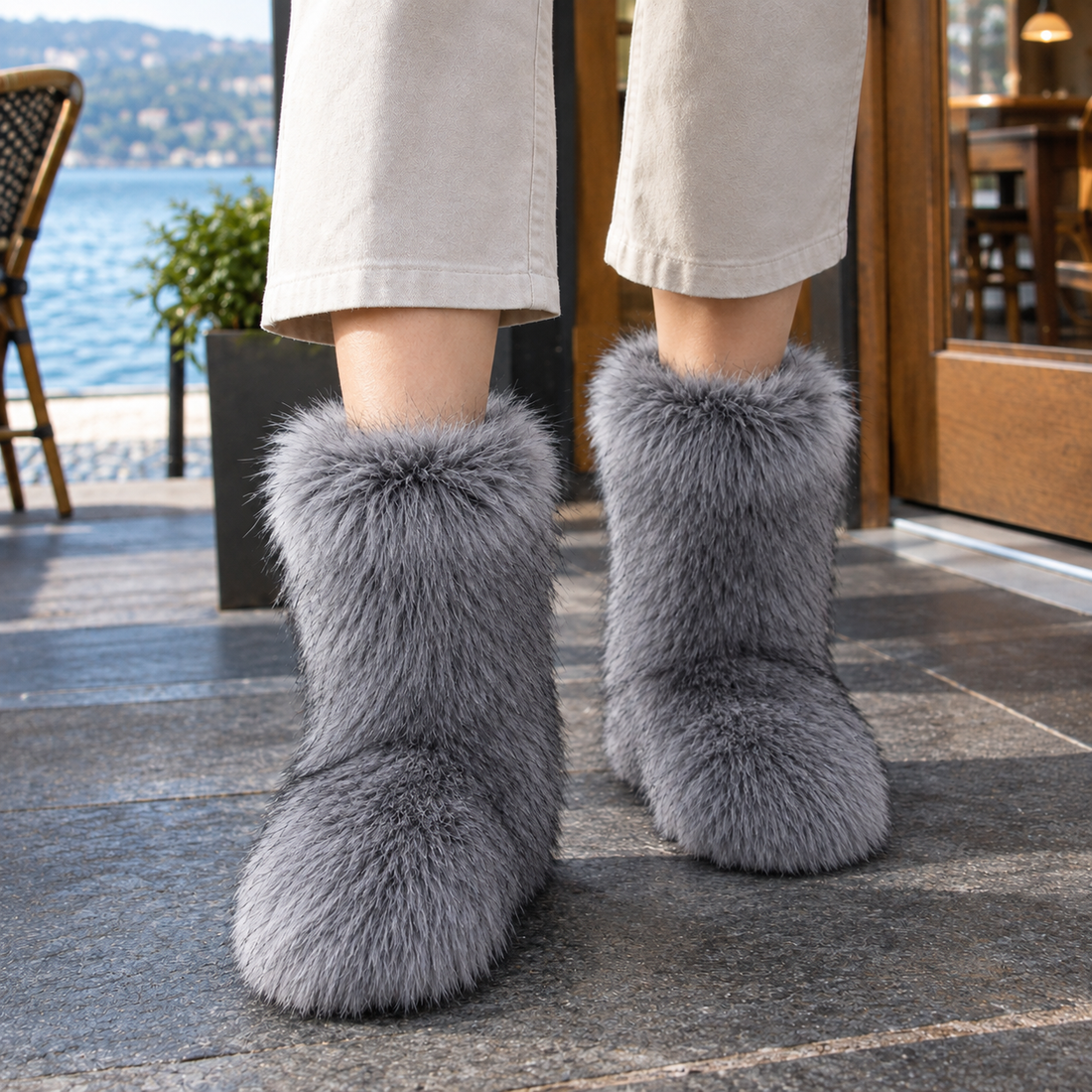 Perugia Plush Boots - Gray
