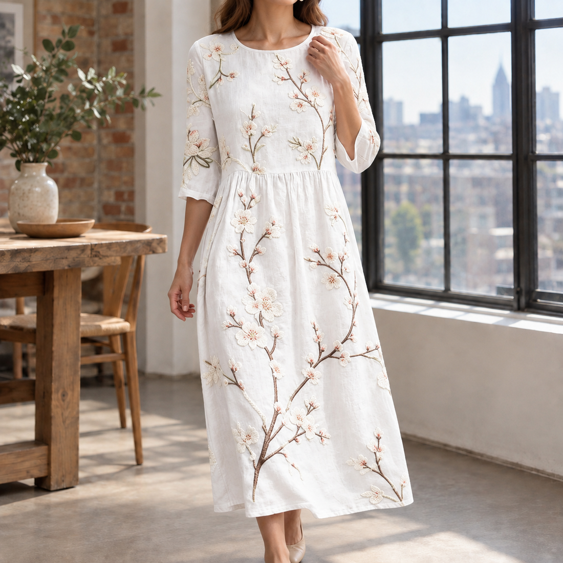 Rebekah Embroidered Midi Dress - White