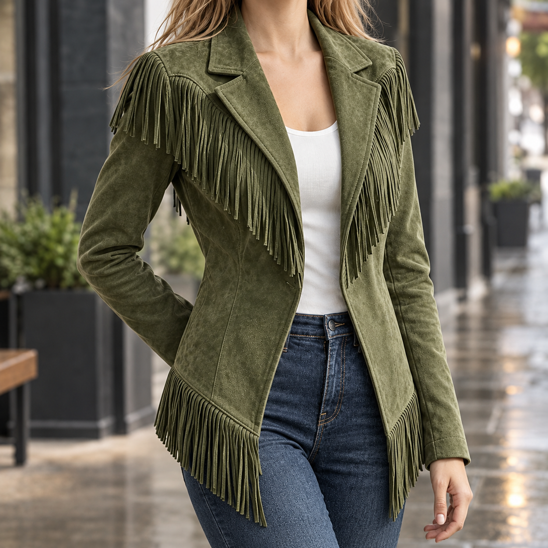 Rachel Suede Jacket - Olive Green