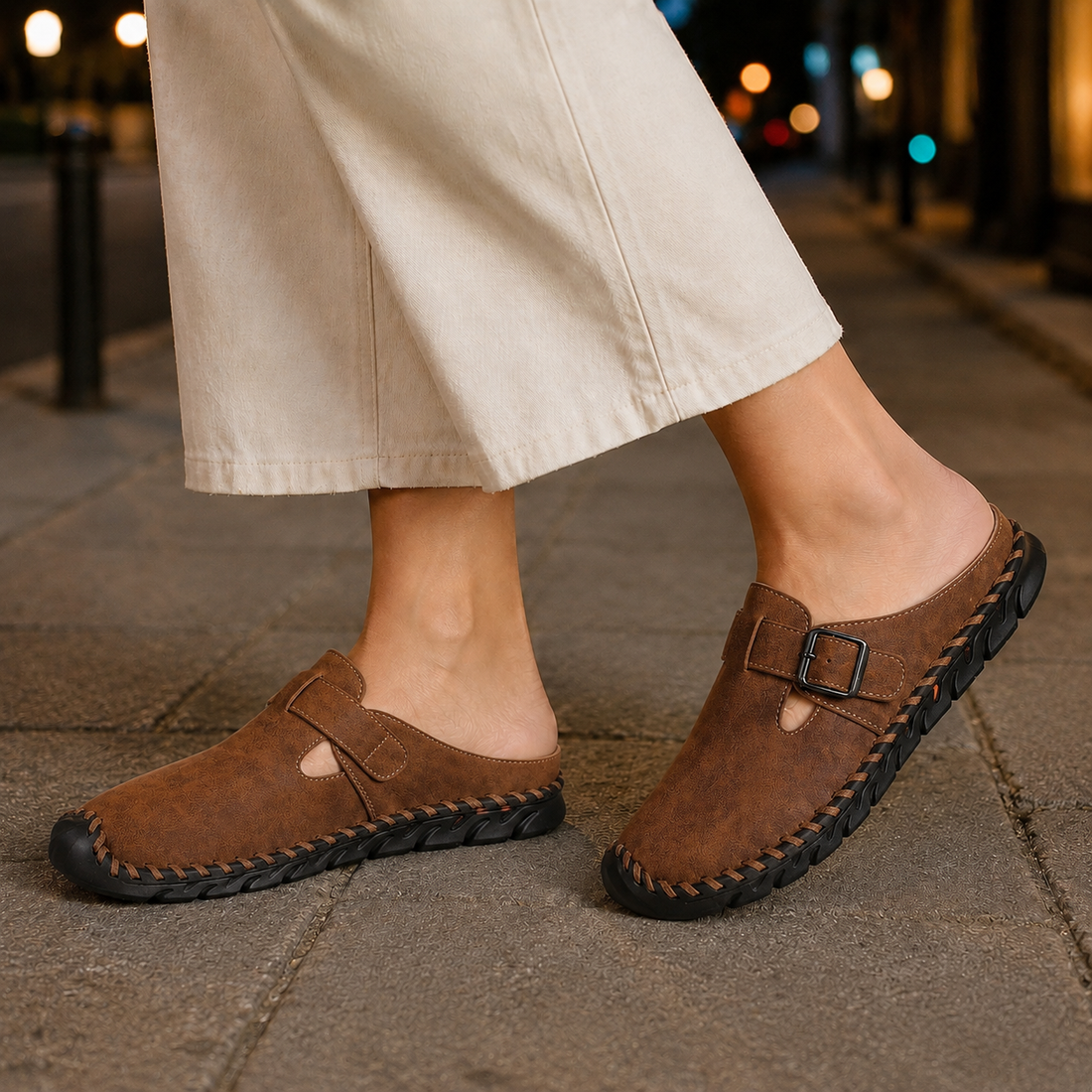 Mantova Buckle Mules - Brown