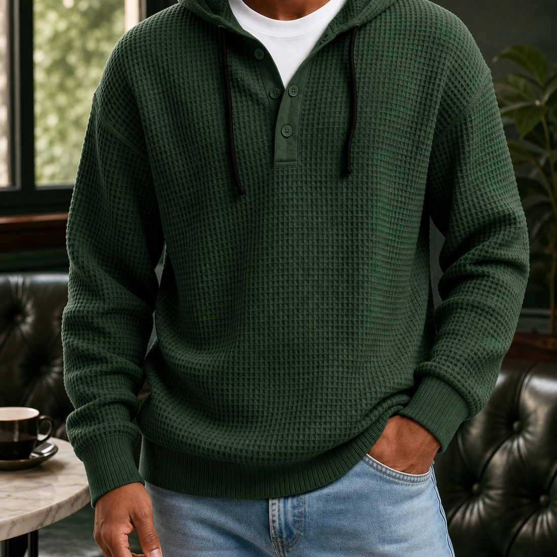 Wilder Waffle Hoodie - Forest Green