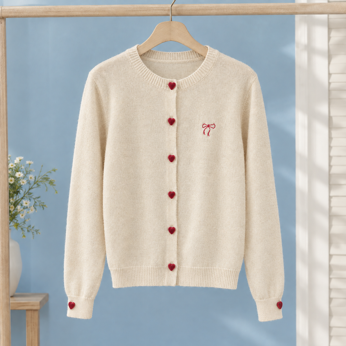 Quintina Heart Button Cardigan - Oatmeal