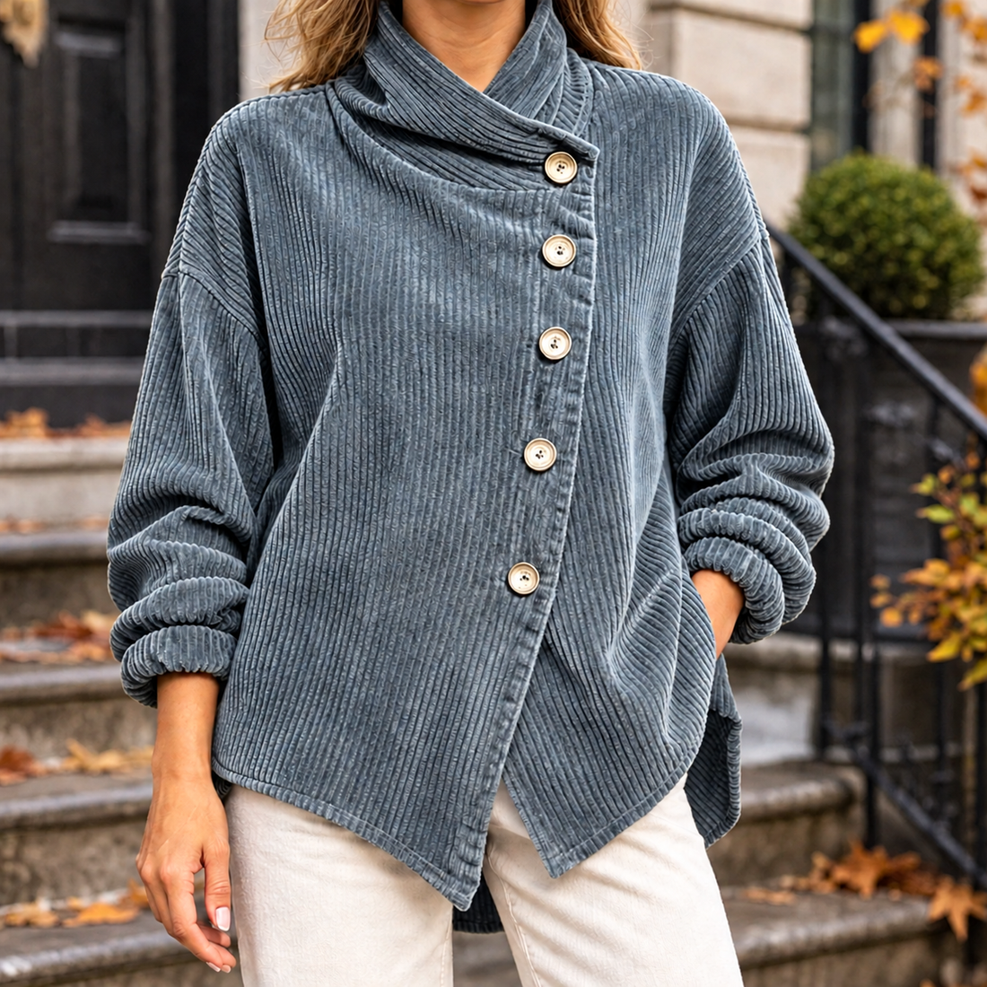 Thea Asymmetric Jacket - Sea blue