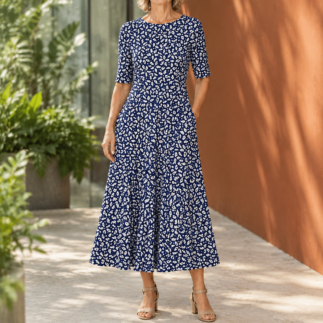 Yara Flared Midi Dress - Dark Blue
