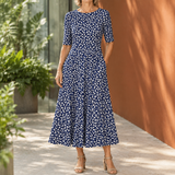 Yara Flared Midi Dress - Dark Blue