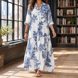Imogen Tiered Maxi Dress - White And Blue Floral