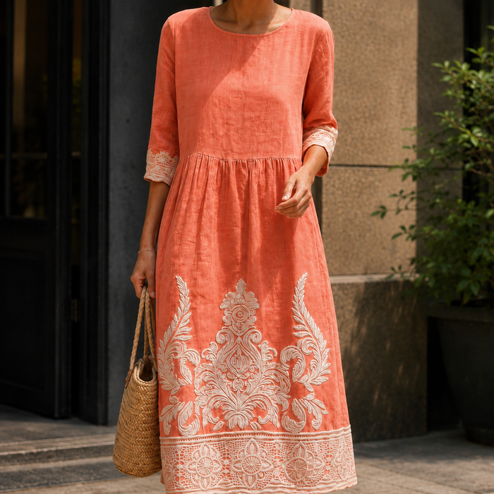 Evelina Embroidered Midi Dress