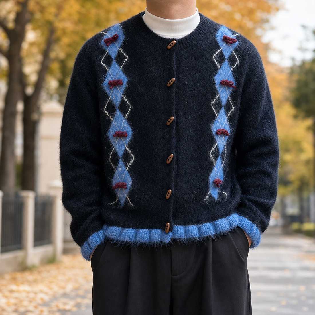 Raoul Argyle Cardigan - Navy Blue