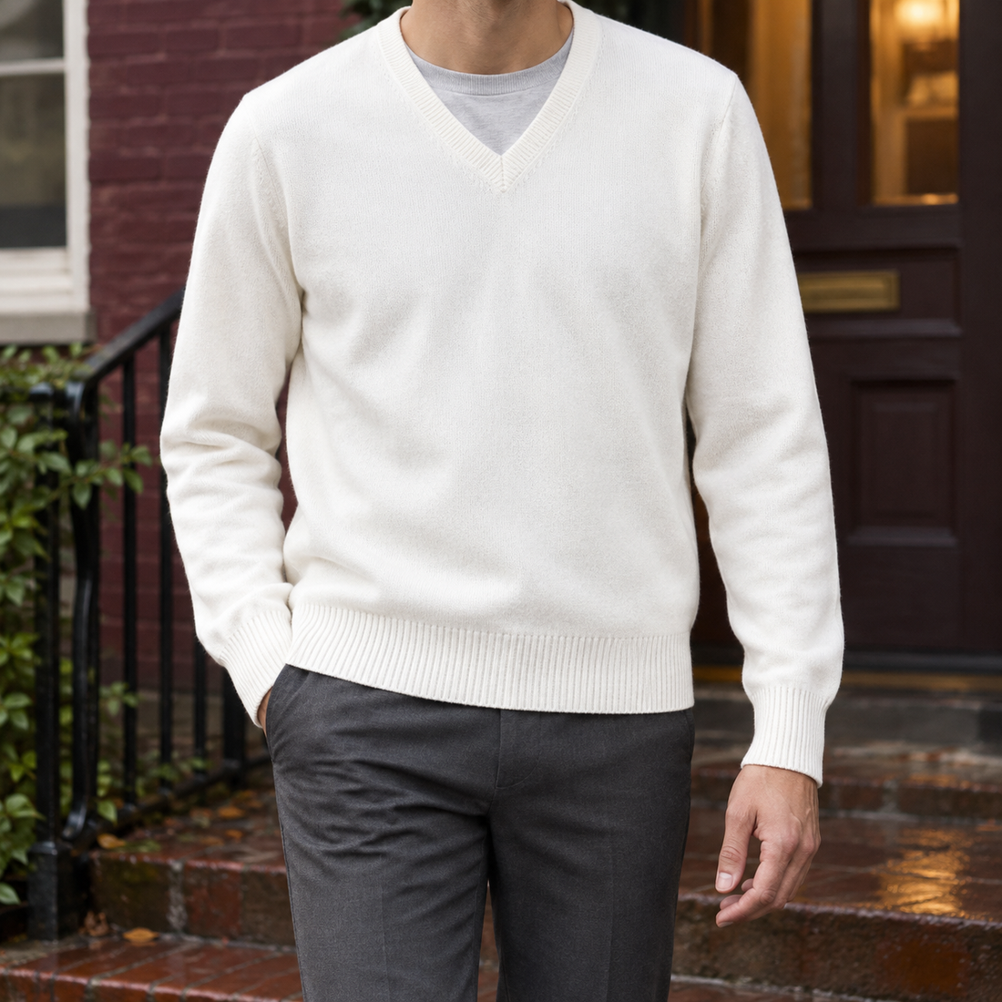Cameron V-Neck Sweater - White