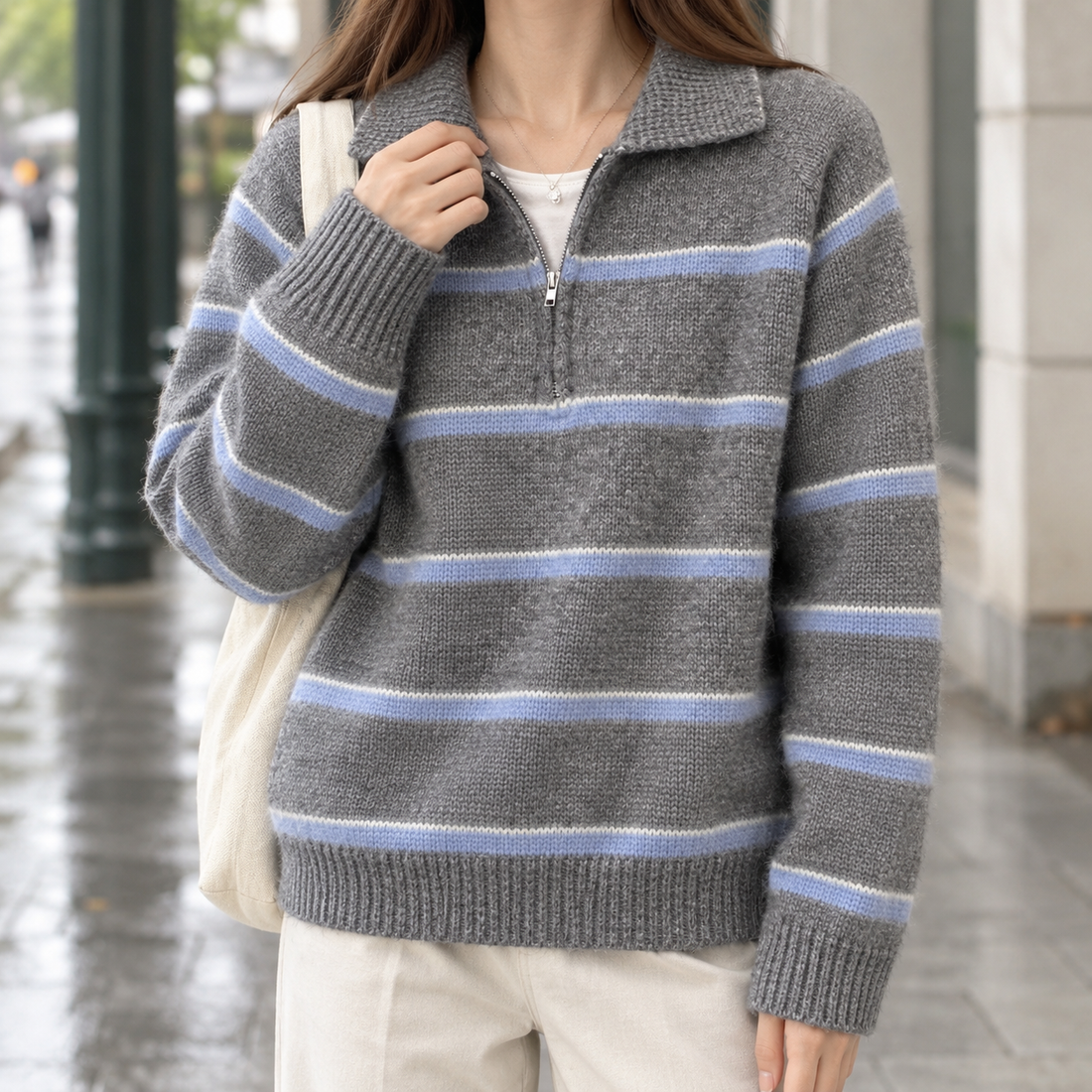 Selma Striped Sweater - Gray