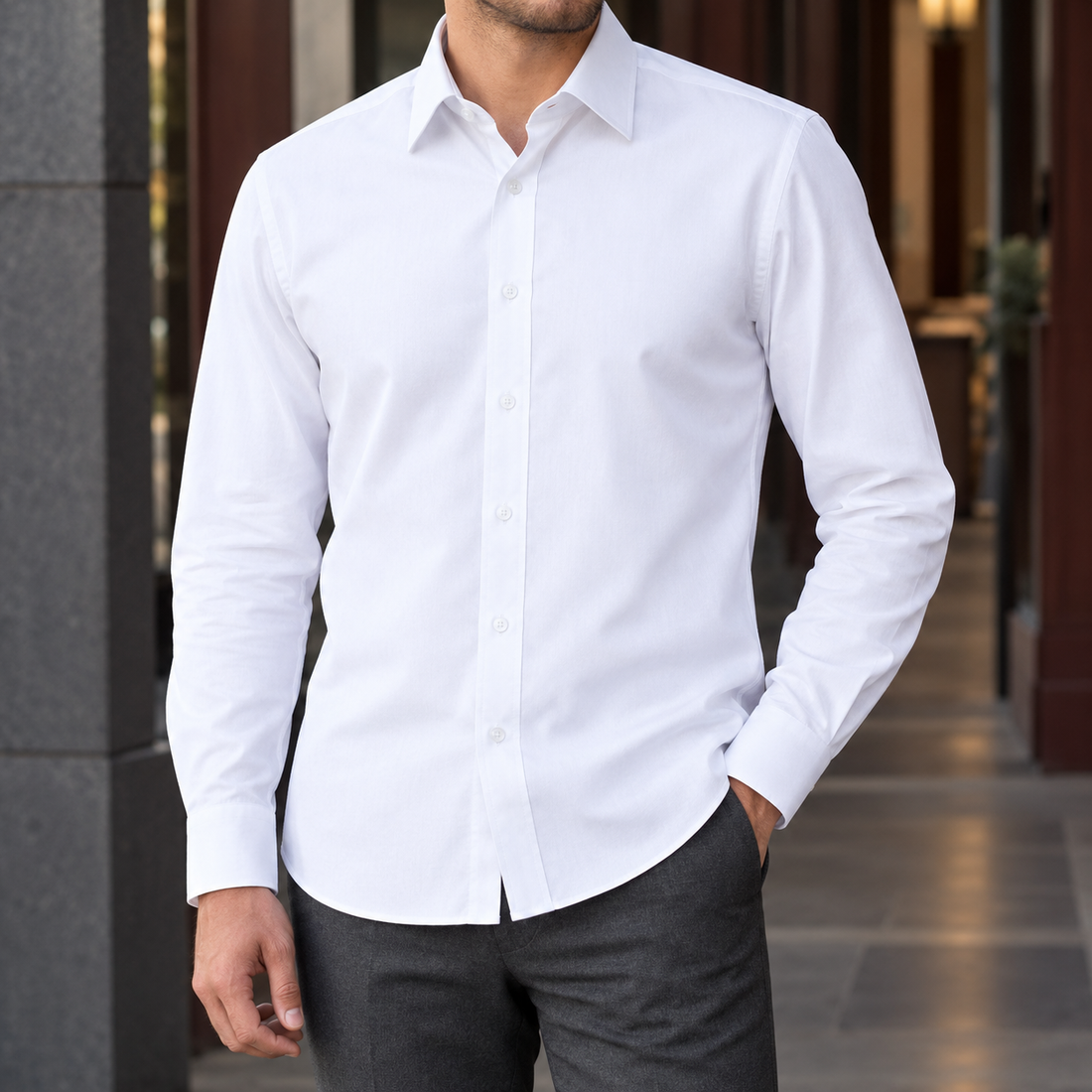 Harris Point Collar Shirt - White Plain