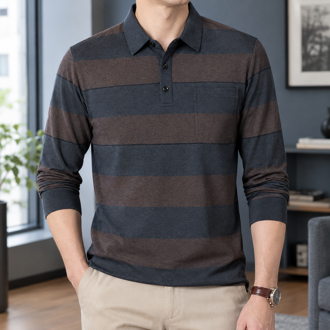 David Striped Polo - Dark Gray