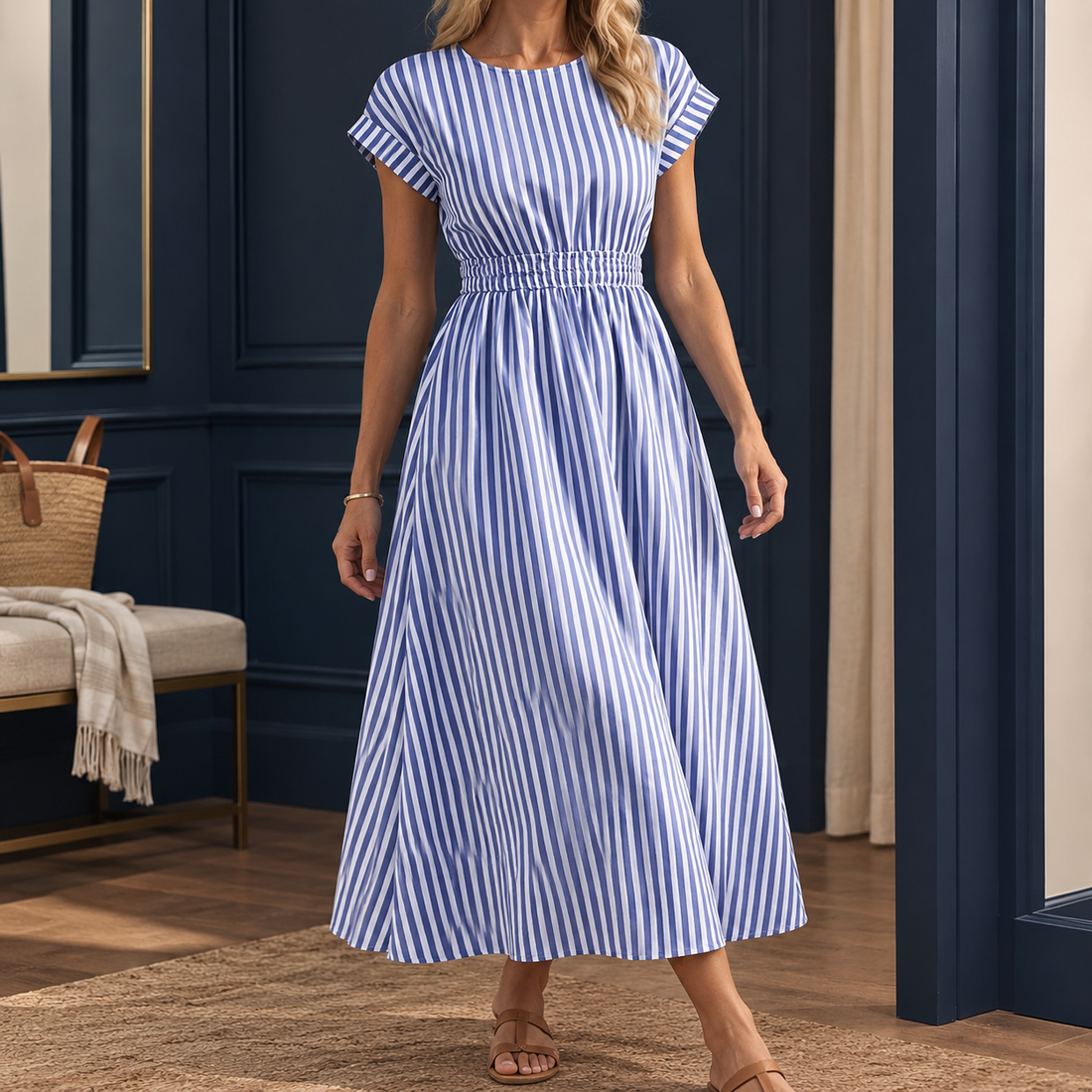 Margot Striped Midi Dress - Blue
