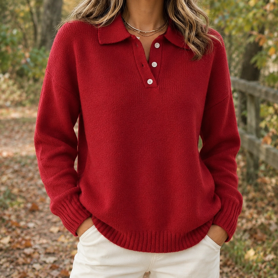 Gabrielle Collared Sweater - Red