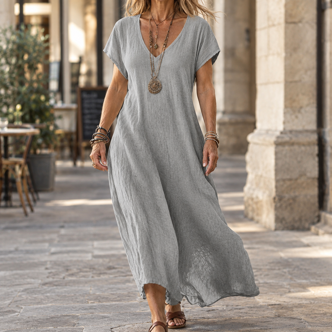 Riley Relaxed Maxi Dress - Light Gray