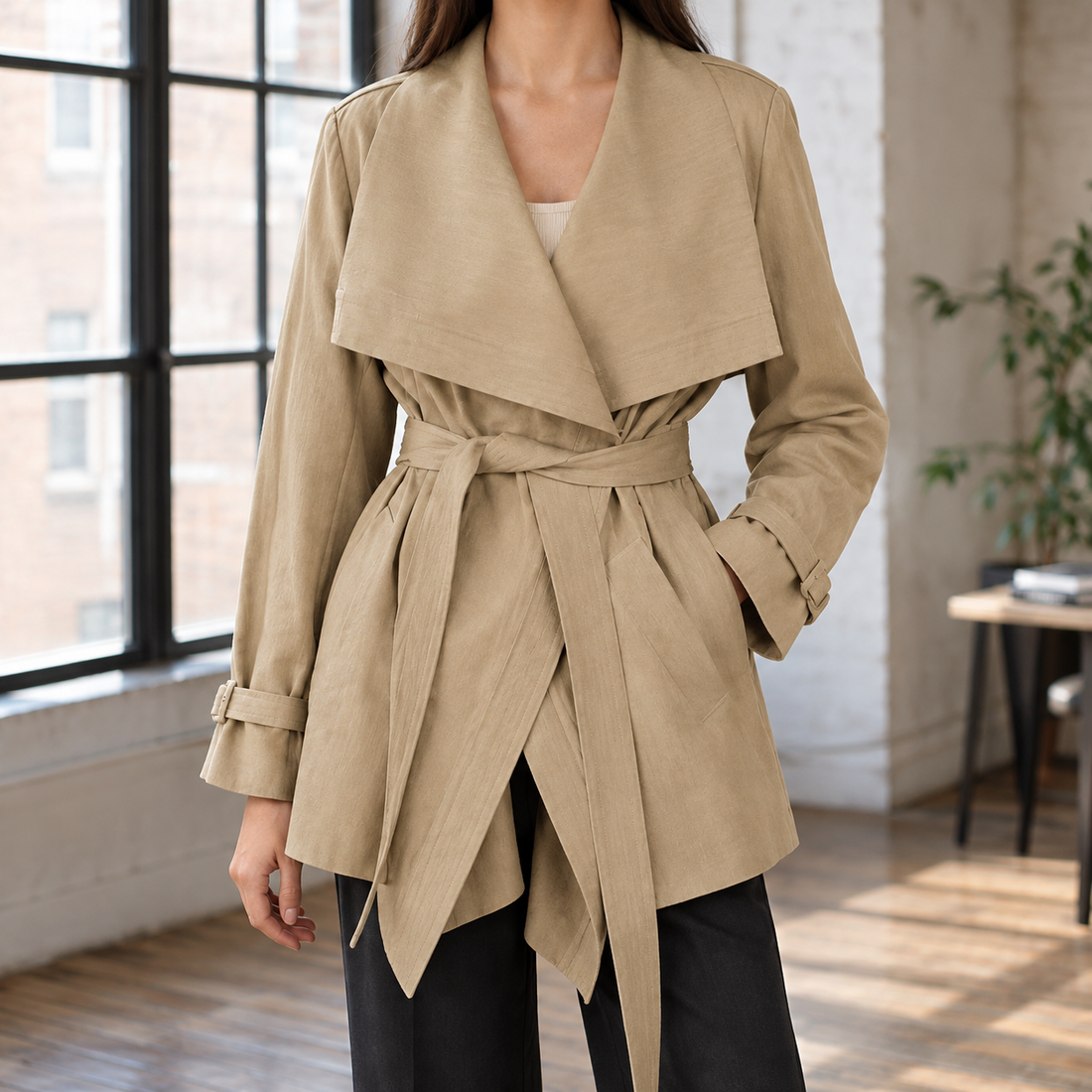 Rowena Waterfall Jacket - Khaki