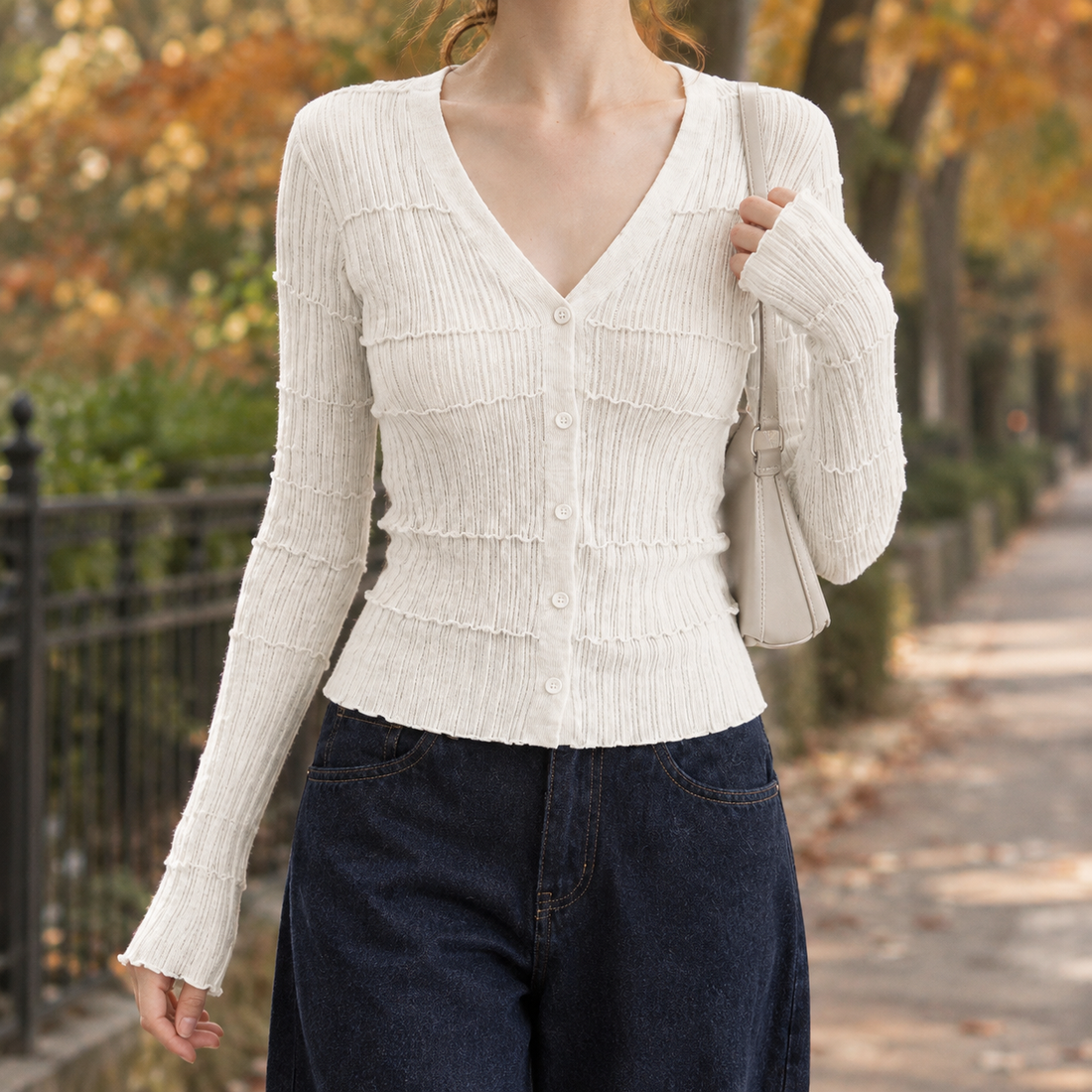 Carina V-Neck Cardigan - White
