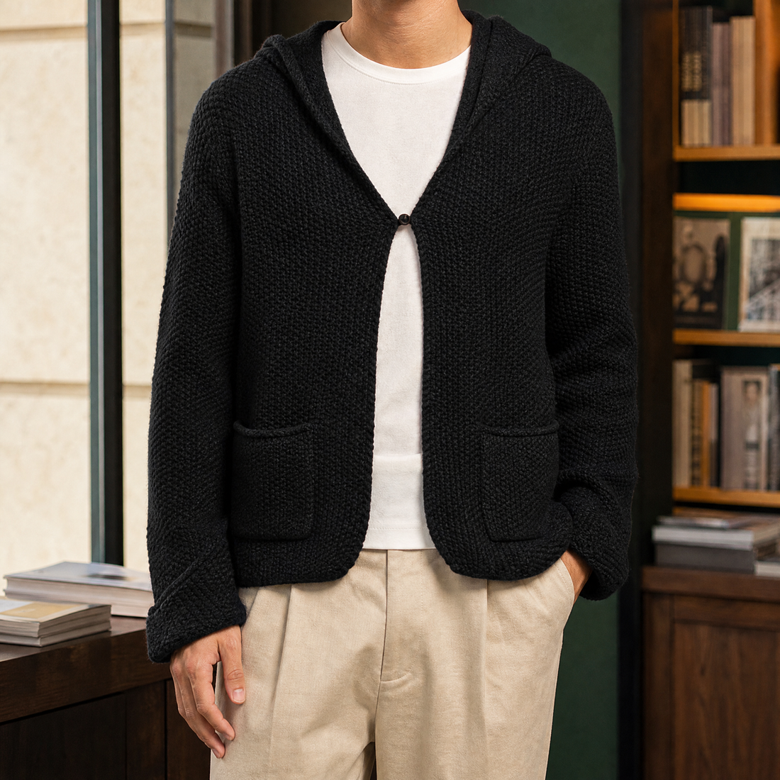 Claude Hooded Cardigan - Black