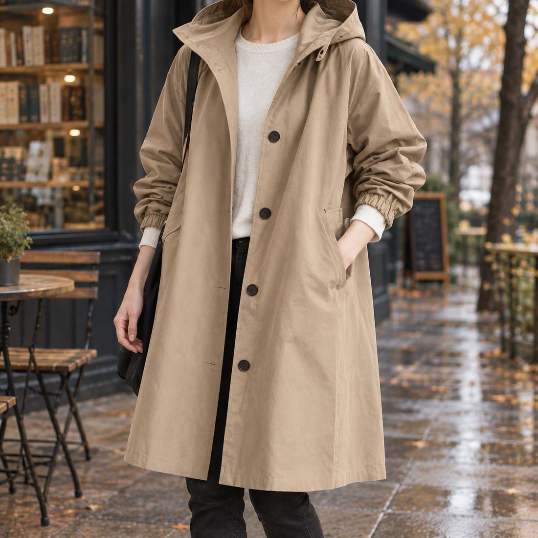 Tessa Hooded Overcoat - Khaki
