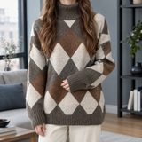 Violetta Argyle Turtleneck Sweater - Camel