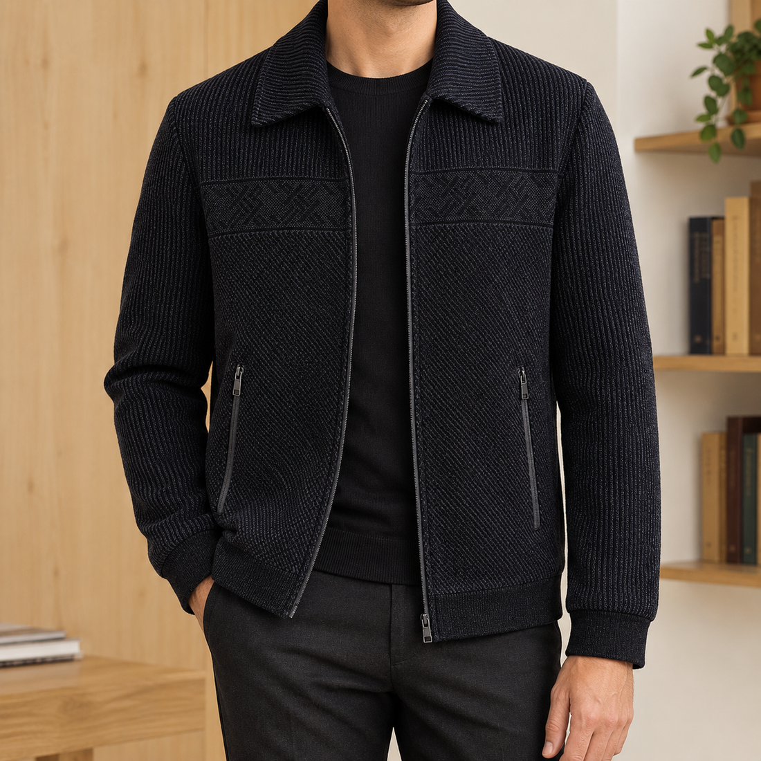 Horace Textured Jacket - Blue Black