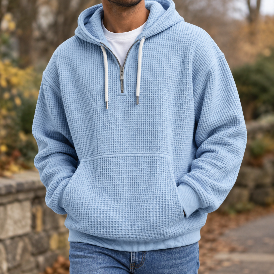 Everett Waffle Hoodie - Light Blue