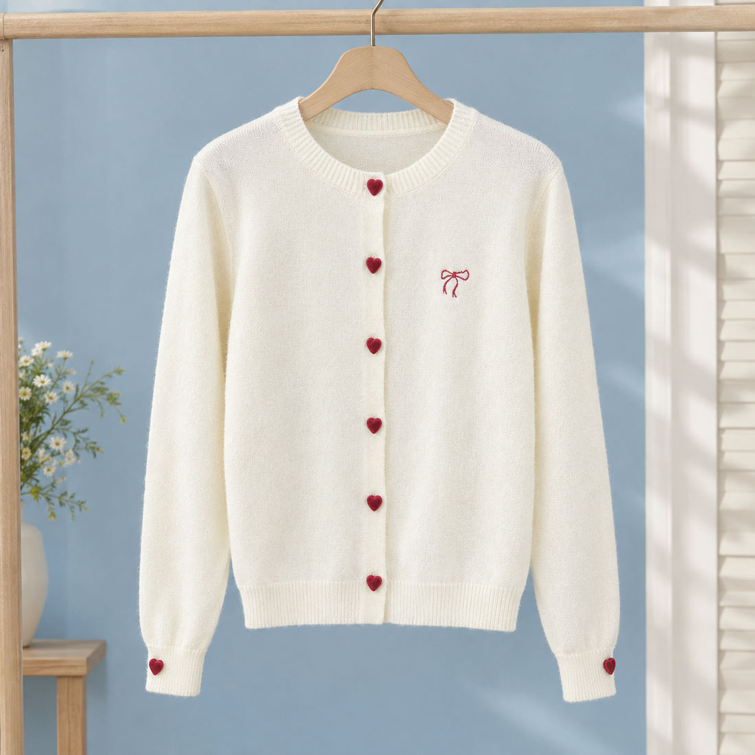Quintina Heart Button Cardigan - Apricot