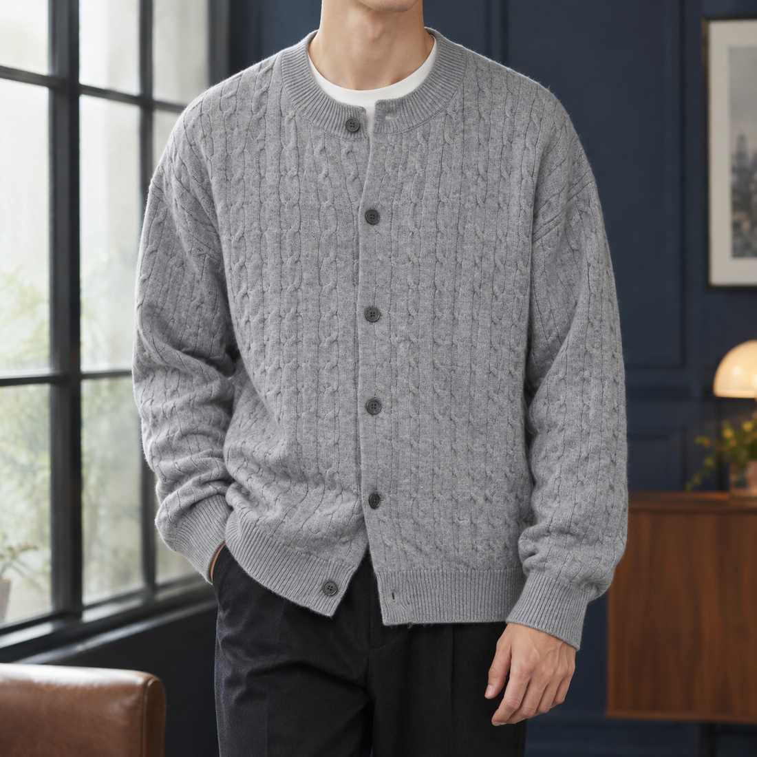 Ludovic Cable Knit Cardigan - Gray