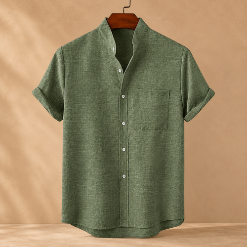 Benedict Stand Collar Shirt - Green