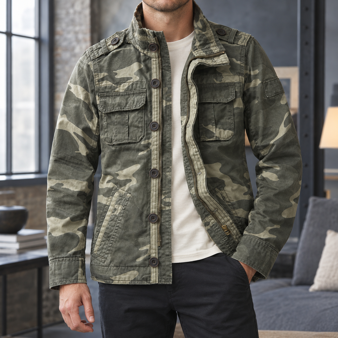 Paul Utility Jacket - Green Camouflage