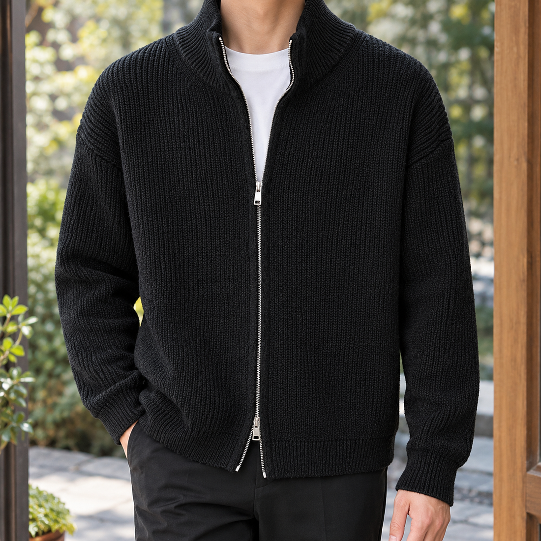 Stefan Ribbed Knit Jacket - Black