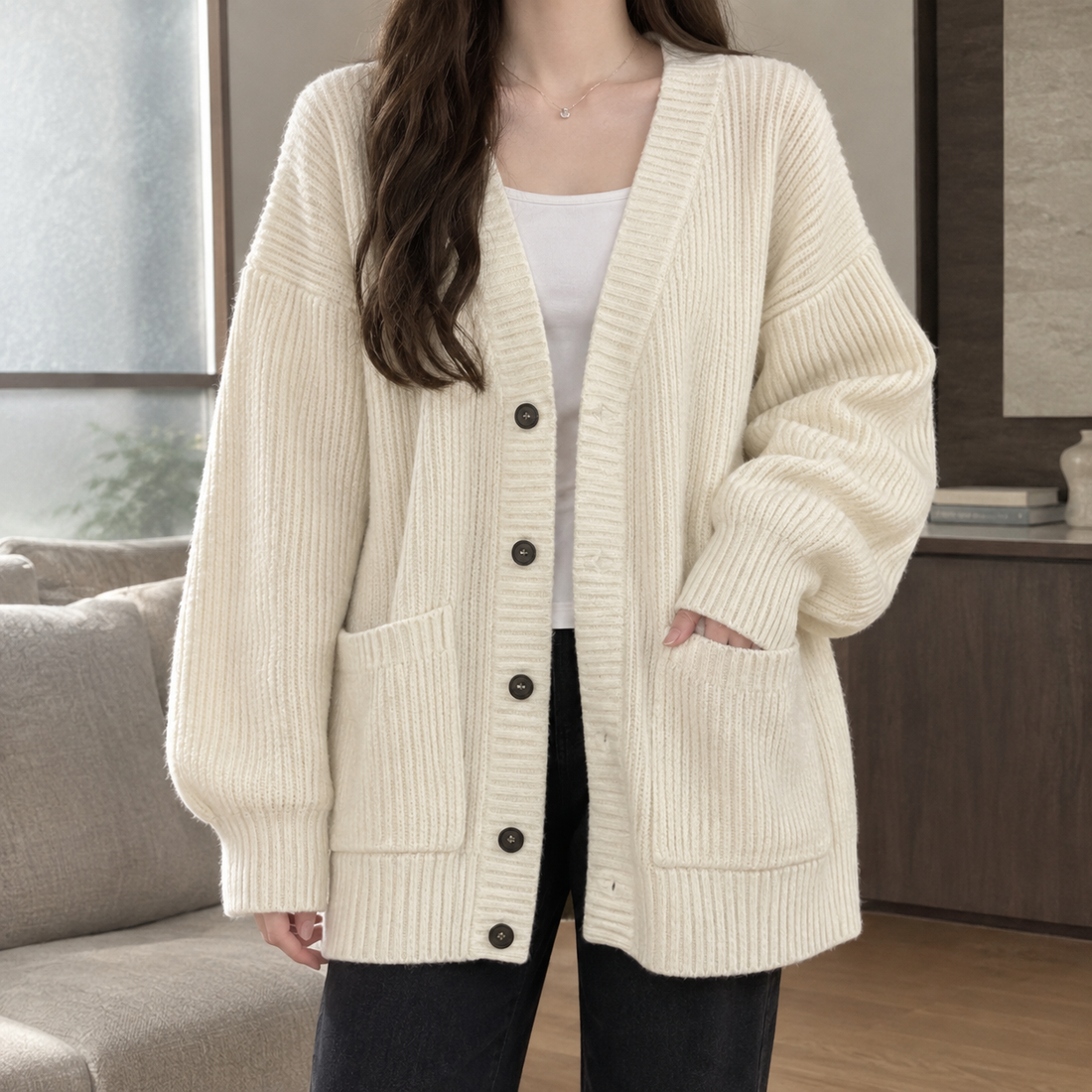Keira Ribbed Cardigan - White