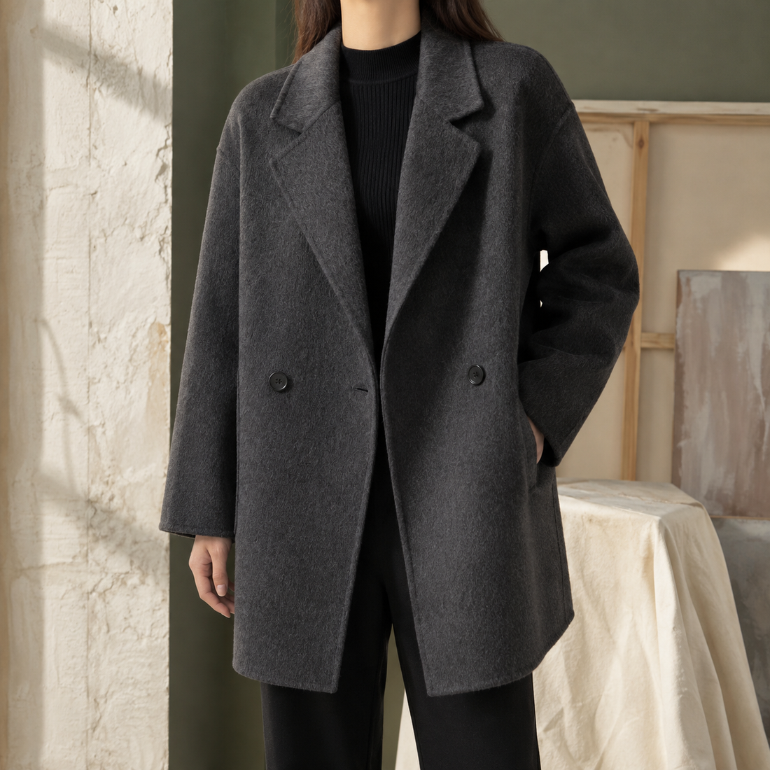 Lavinia Cashmere Coat - Charcoal Black