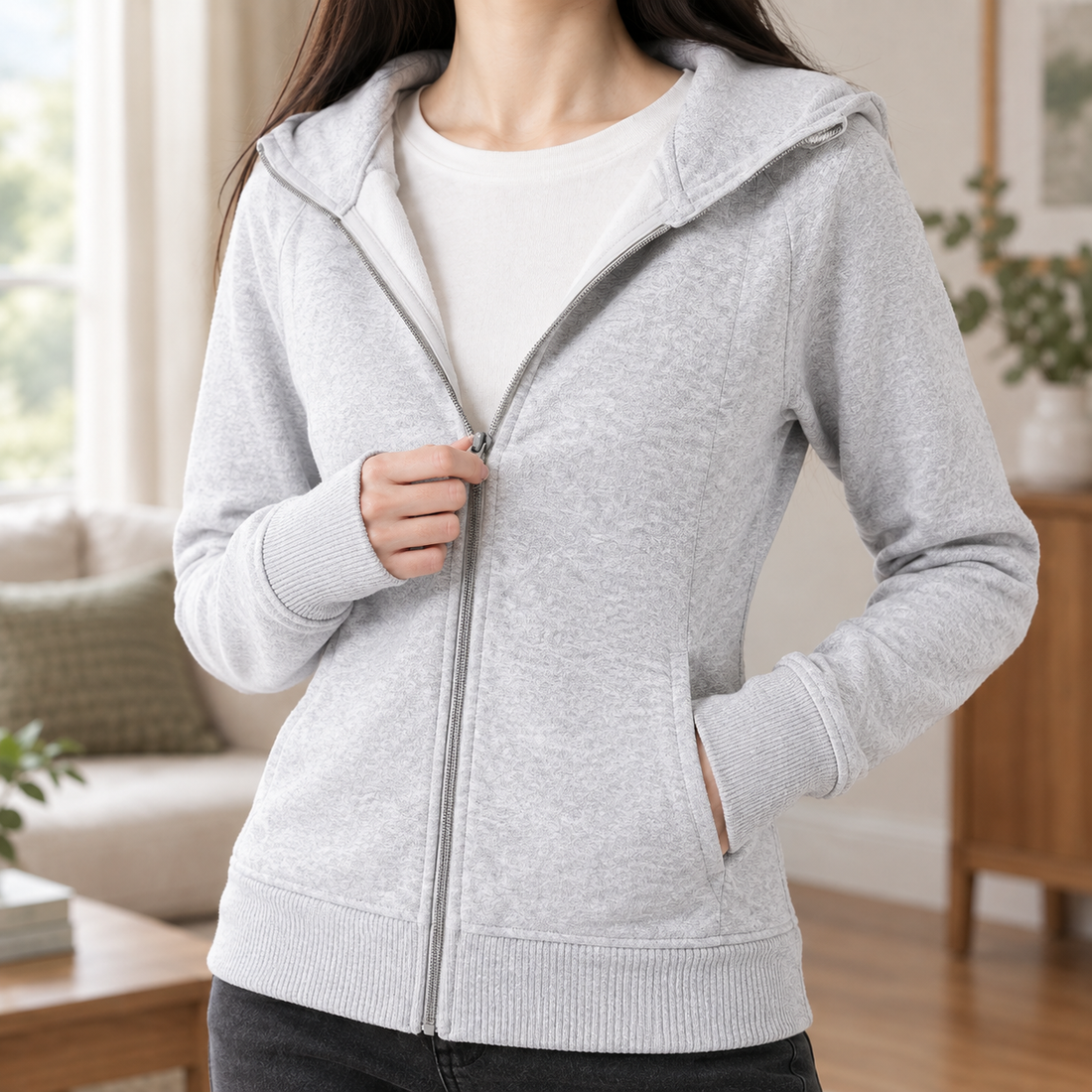 Benedetta Fitted Zip Hoodie - Lead Product Detail