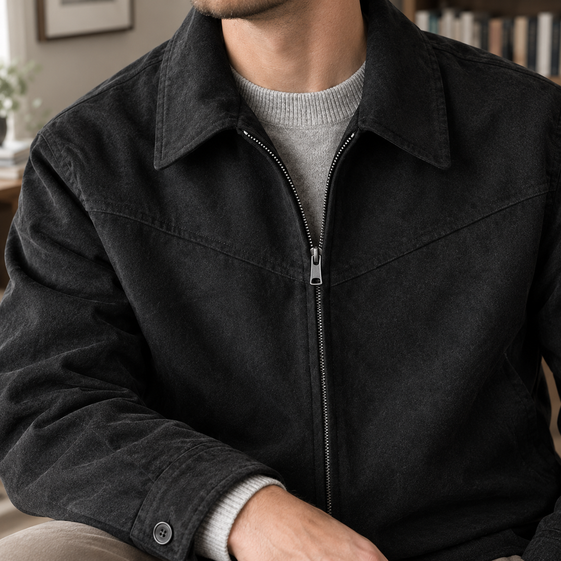 Malcolm Suede Bomber Jacket - Lead Product Detail