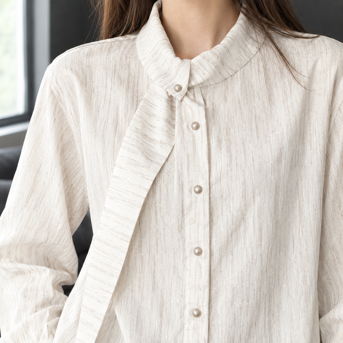 Ghislaine Ribbon Collar Shirt - Lead Product Detail