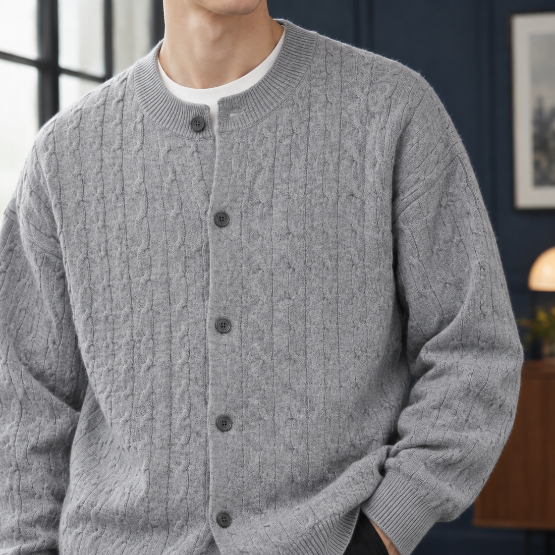 Ludovic Cable Knit Cardigan - Lead Product Detail