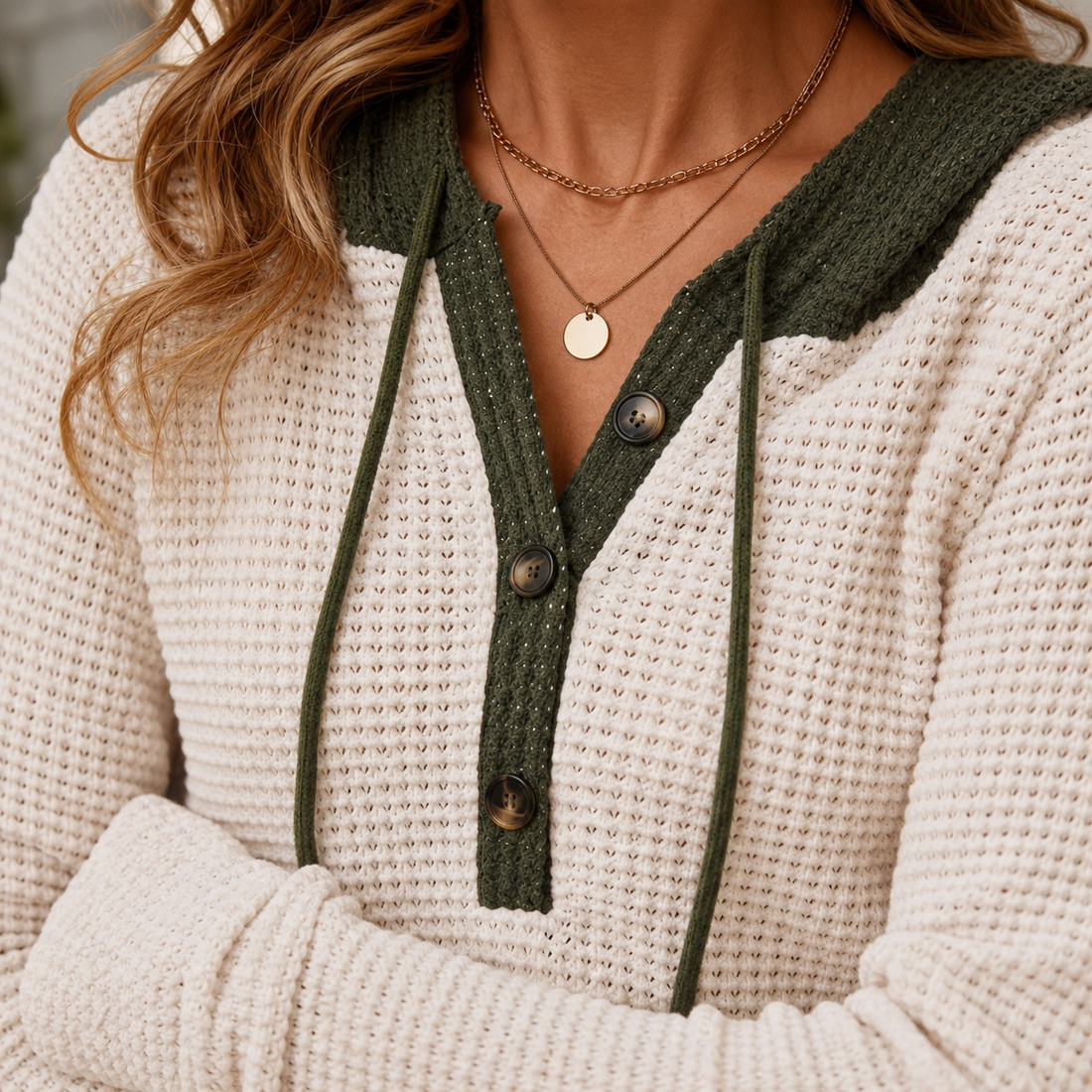 Lorelei Waffle Hooded Sweater - Lead Product Detail
