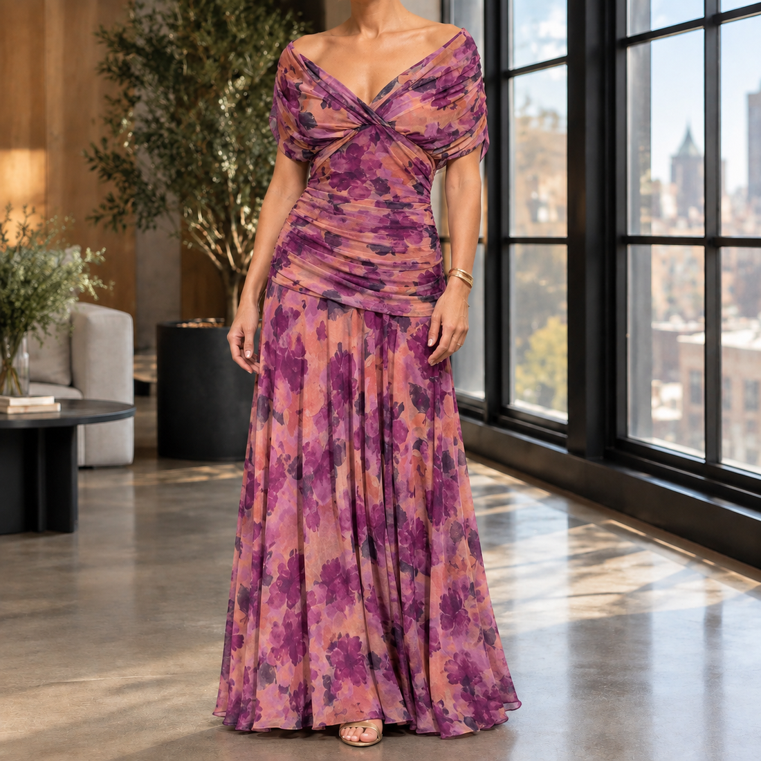 Celine Draped Maxi Dress - Purple