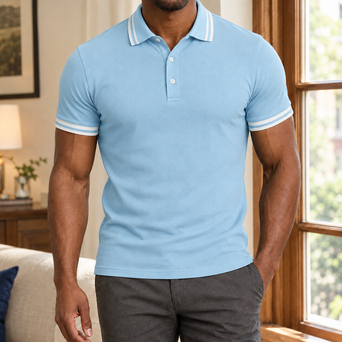 Amos Tipped Polo - Light Blue