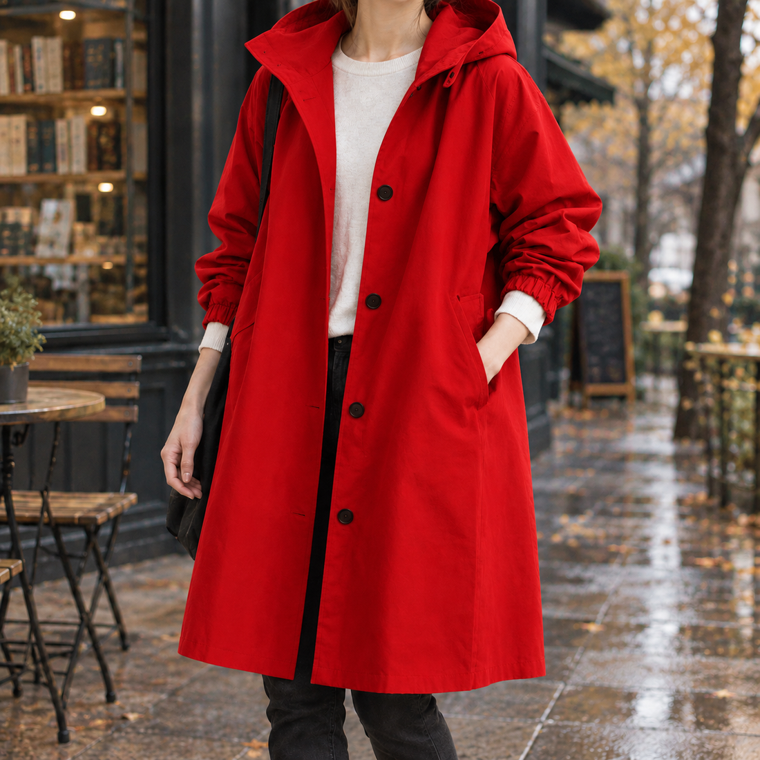 Tessa Hooded Overcoat - Red