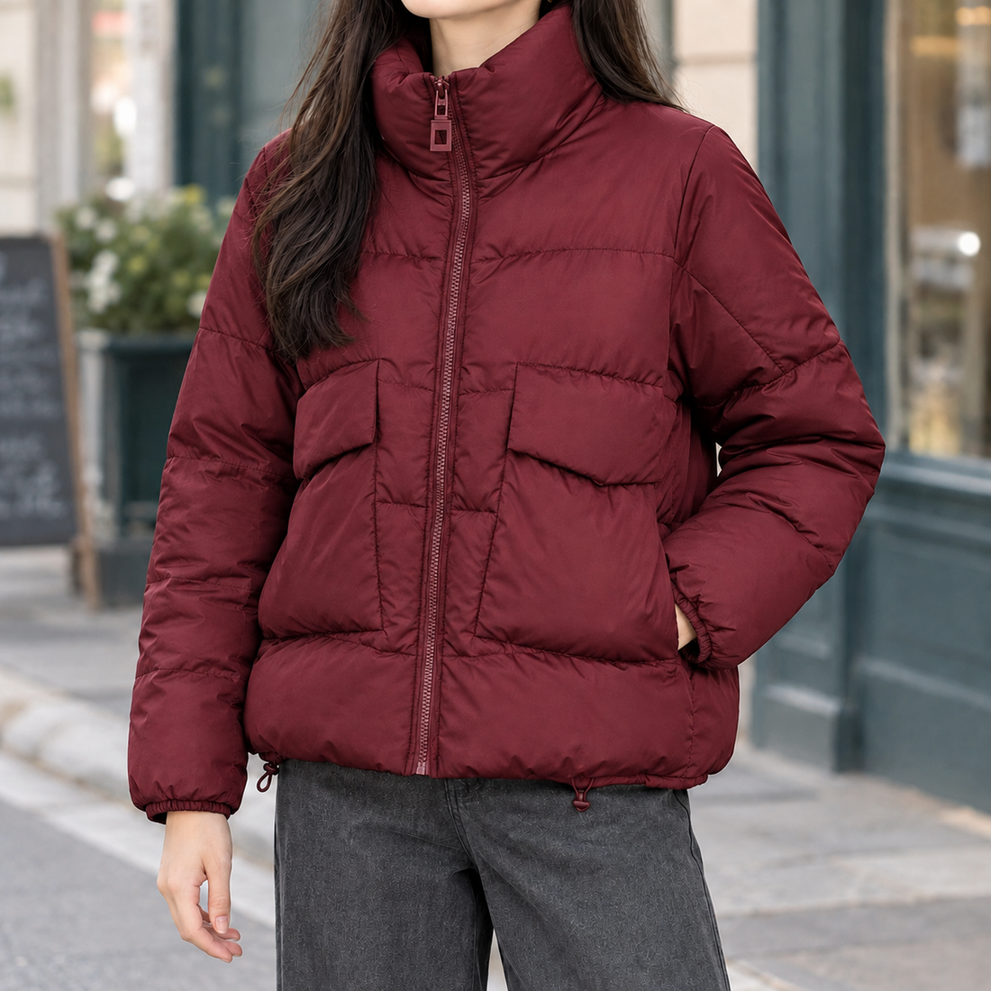 Diantha Quilted Jacket - Wine Red