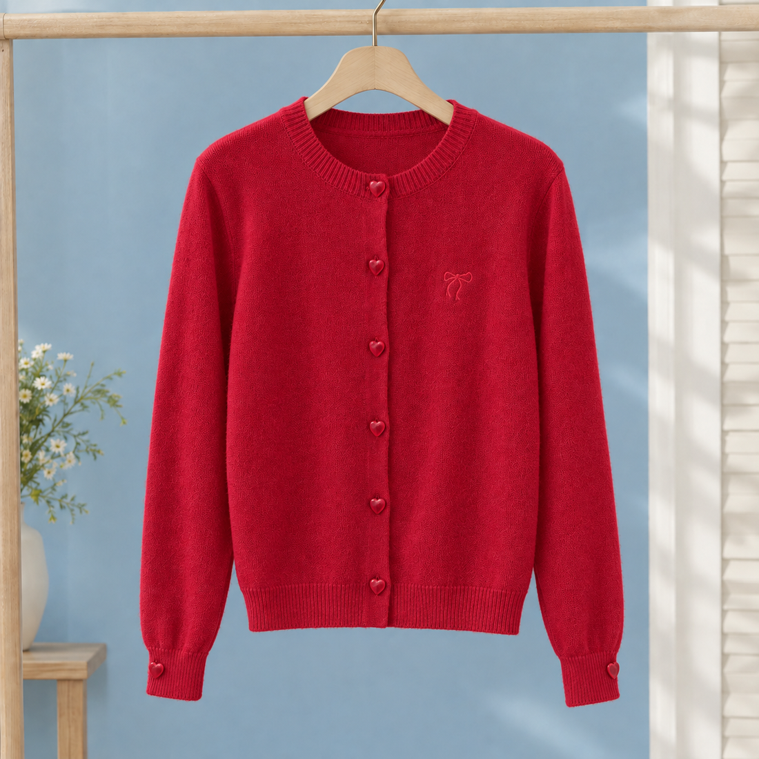 Quintina Heart Button Cardigan - Red