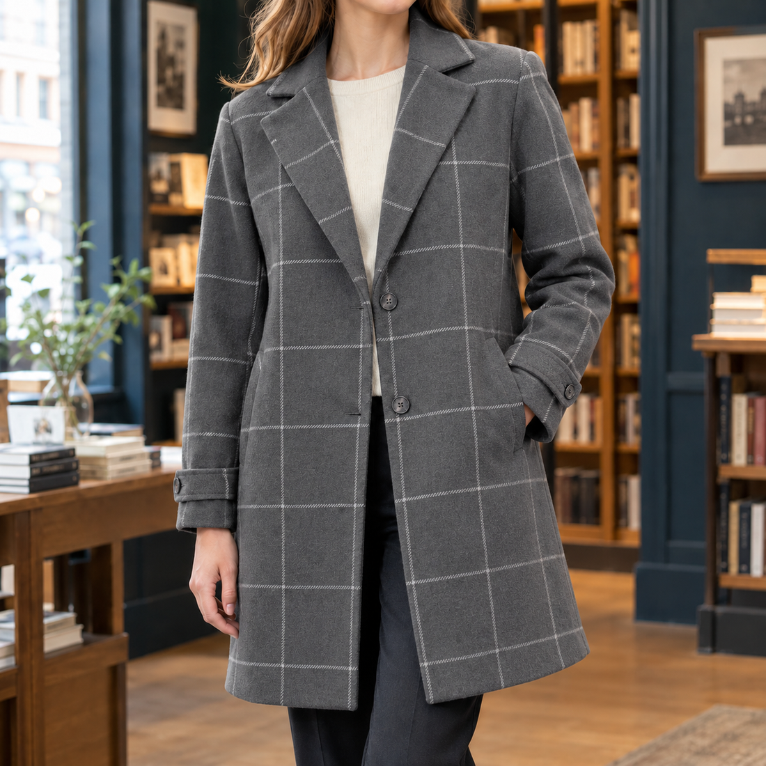 Victoria Plaid Coat - Gray